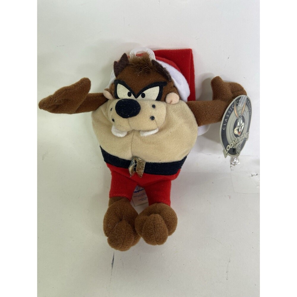 WB Looney Tunes Christmas TAZ Mini Plush Stuffed Toy 1998 Applause Santa Beanie